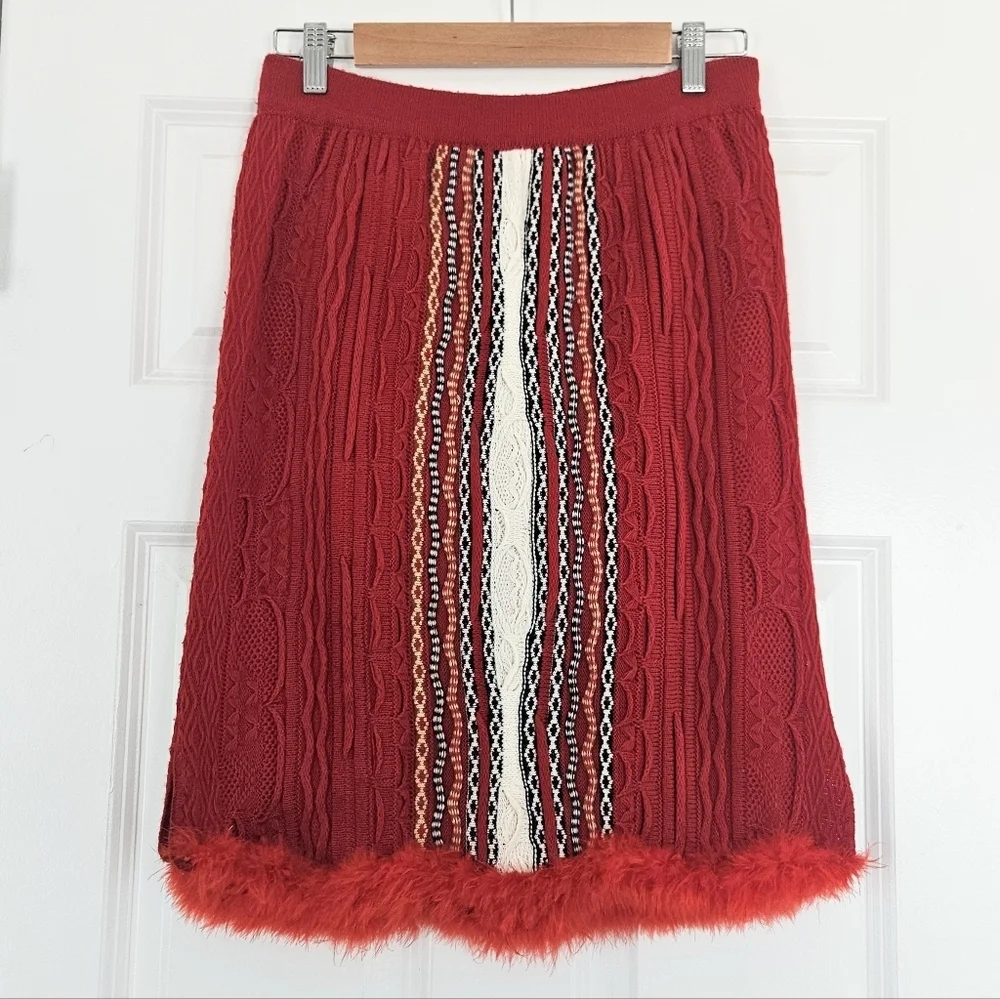 COOGI Australia Vintage Fair Isle Knit Sweater Skirt Feather Trim SZ M / L - Picture 1 of 5
